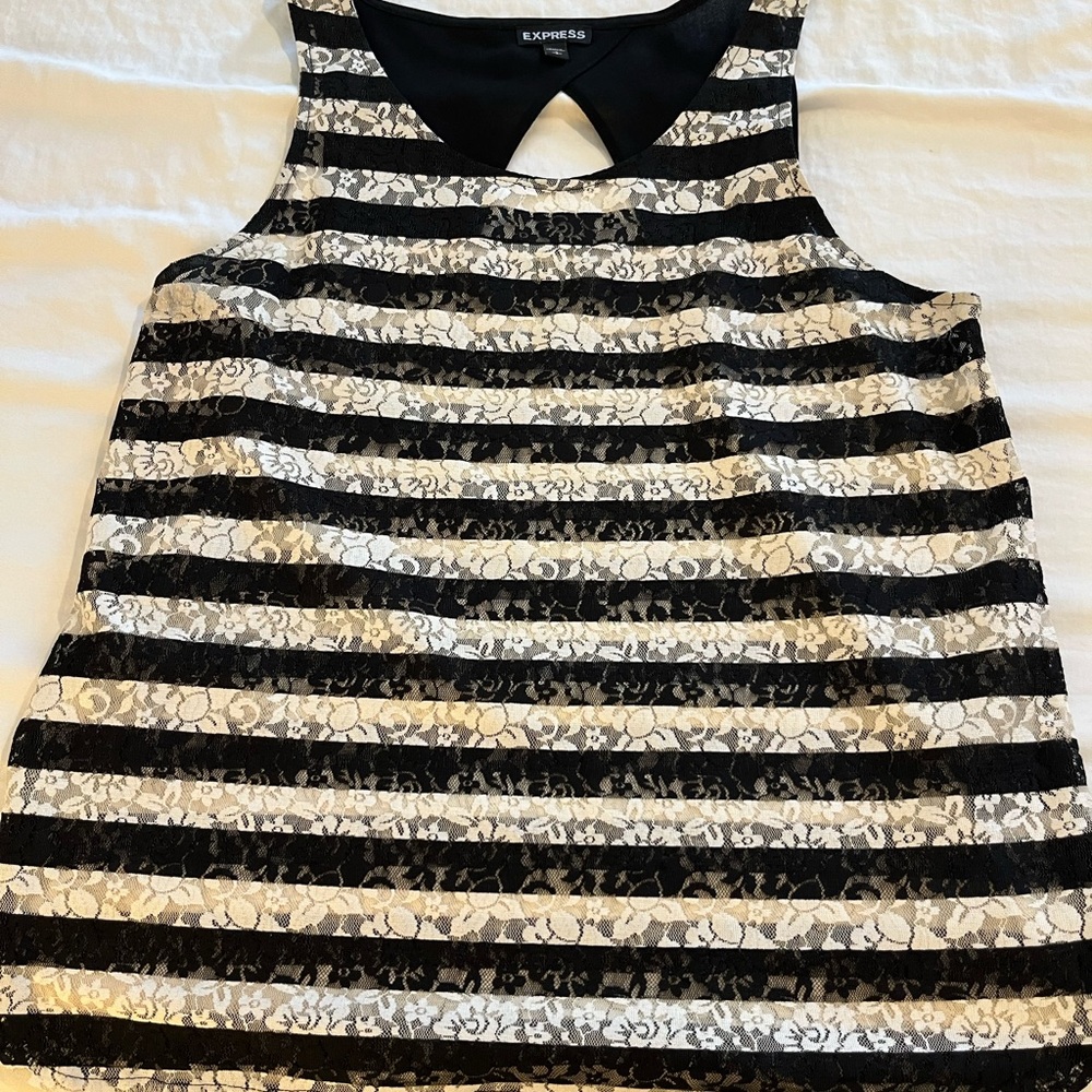 Express Monochrome Lace Striped Tank